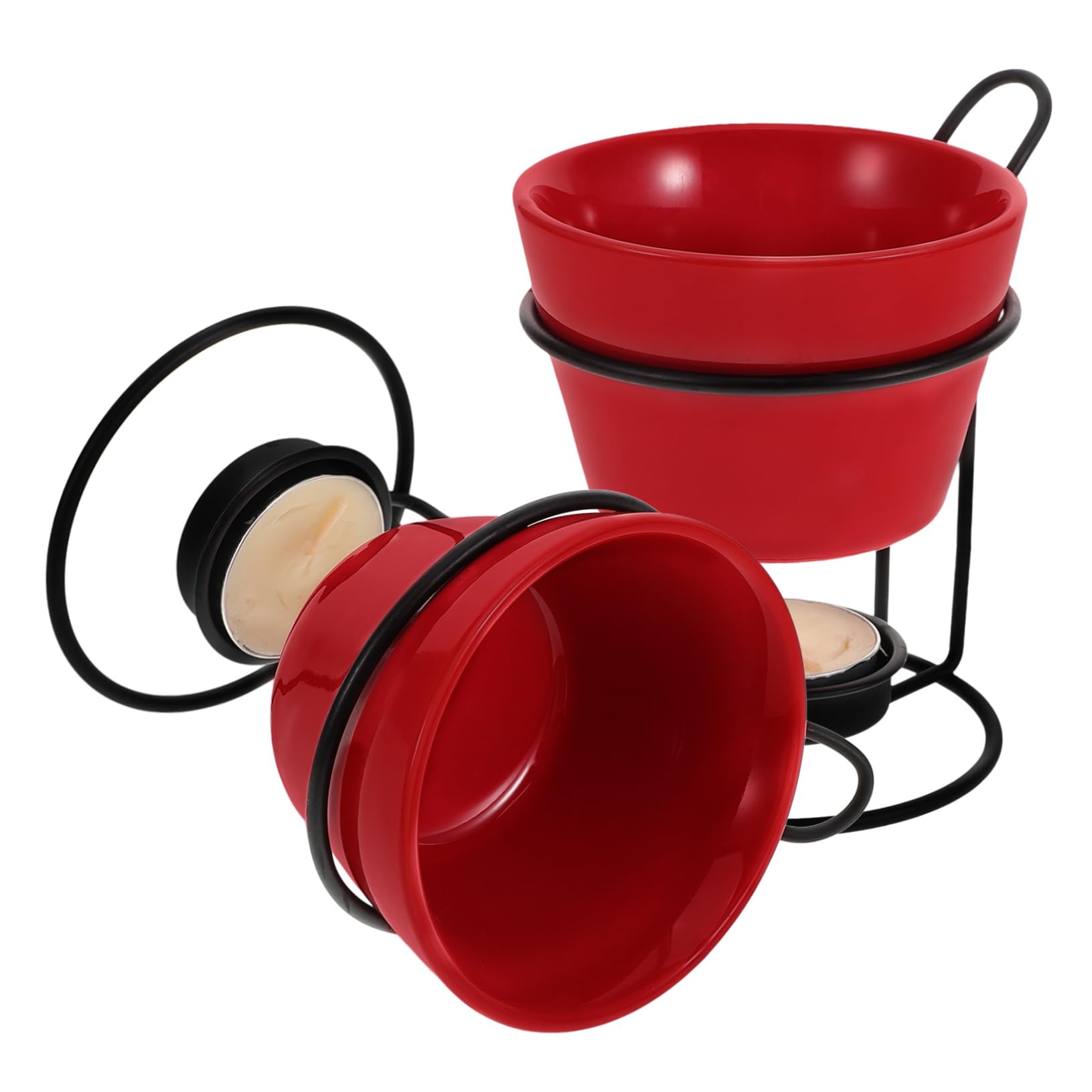 Ciieeo 2sets Ceramic Butter Warmer Cheese Fondue Melting Stove for Quick Chocolate Cheese Melting Removable Pot for Easy Cleaning for Entertaining Everyday Use