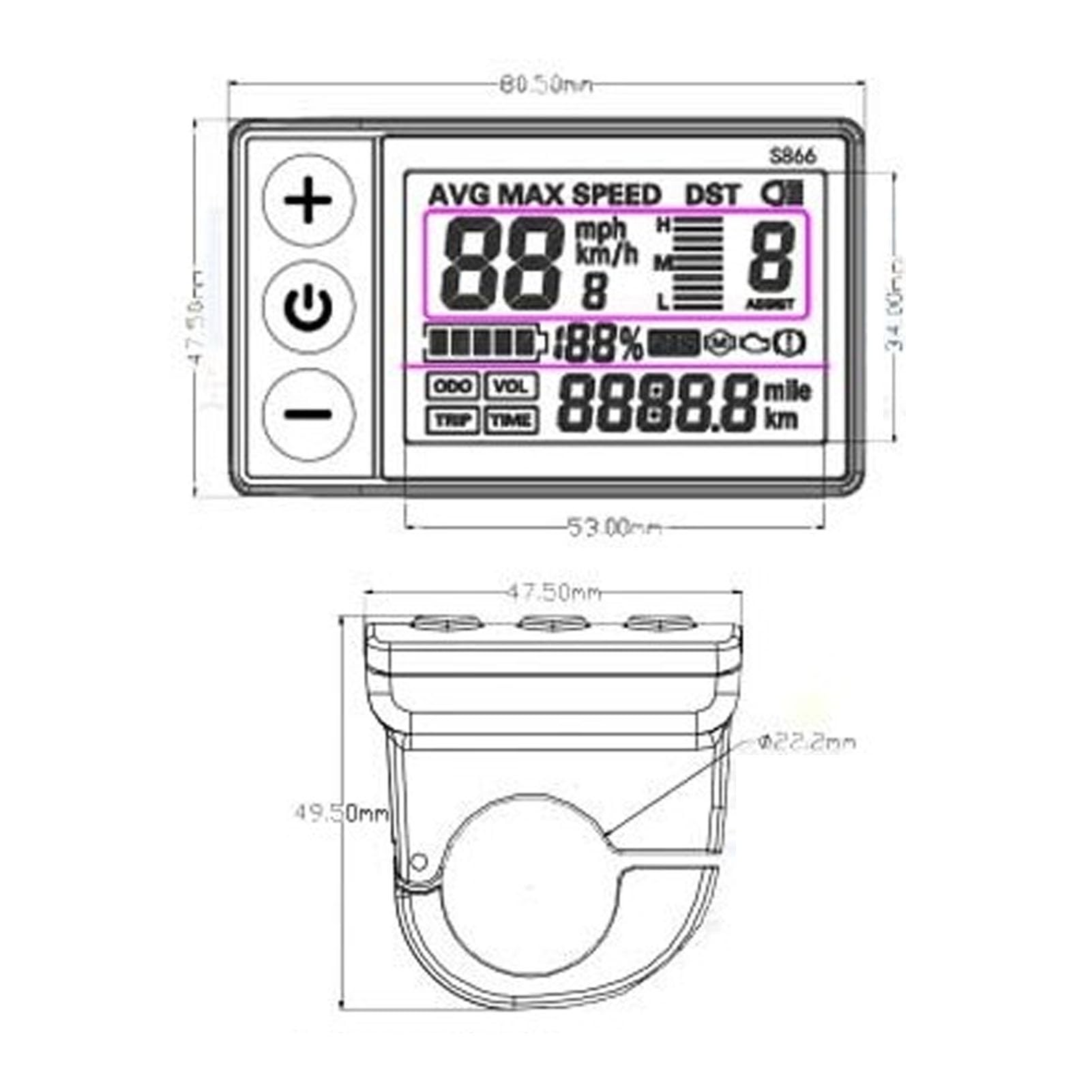 Wyświetlacz LCD do roweru elektrycznego, miernik wyświetlacza LCD, miernik wyświetlacza LCD S866, 24 V, 36 V, 48 V, panel sterowania, wodoodporna wtyczka, wyświetlacz LCD do skutera, roweru, rowerów