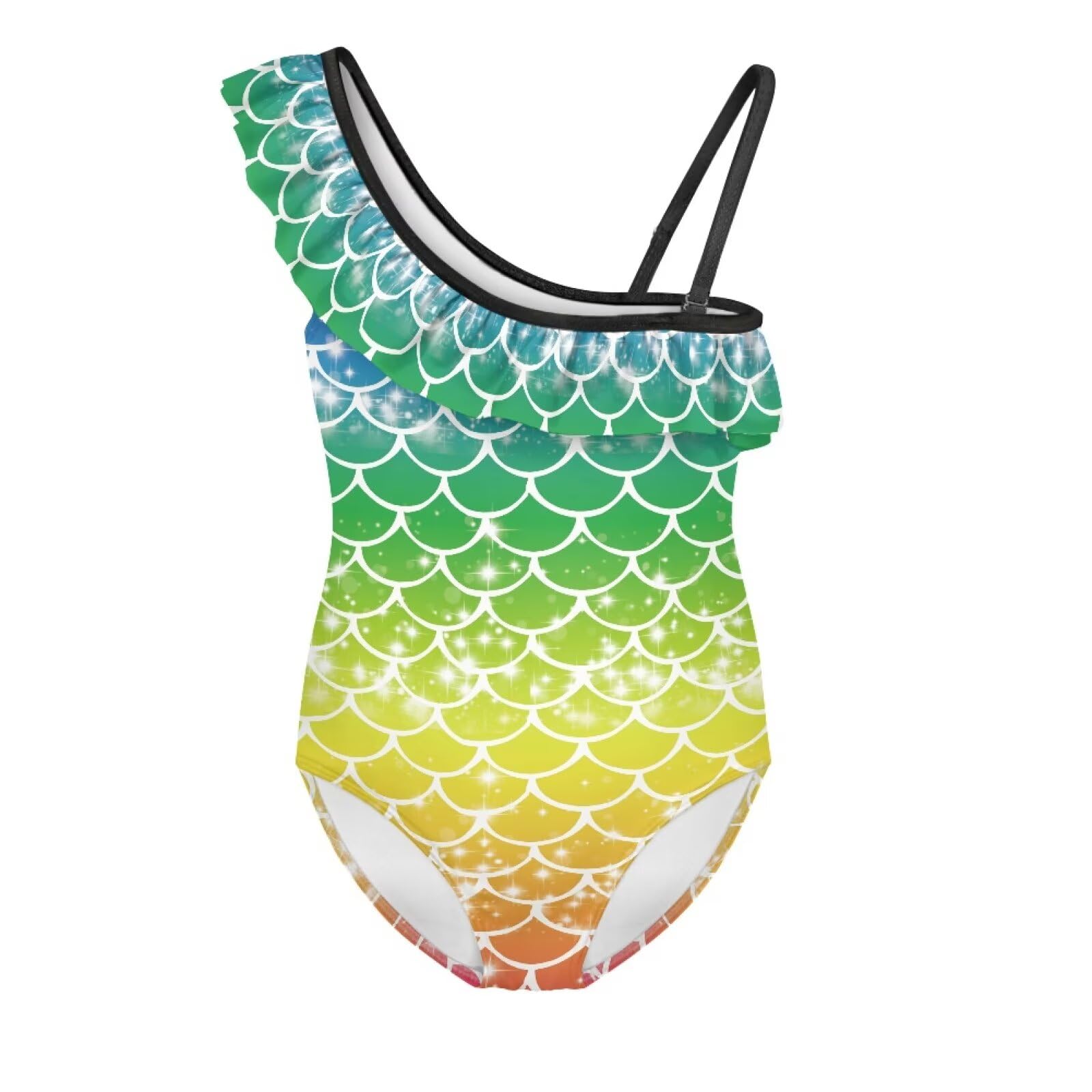 Girls One Piece Bathing Suit,Slim-Fit Ruffle Strap Swimsuit with Adjustable Strap Quick Dry Summer Beach Swim Suit