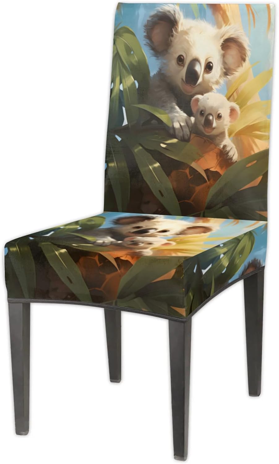 QsirBC Cute Koalas Leaves Stretch Dining Room Chair Covers Set of 6 Chair Slipcovers Removable Washable Kitchen Seat Covers Chair Protectors for Hotel Party Wedding