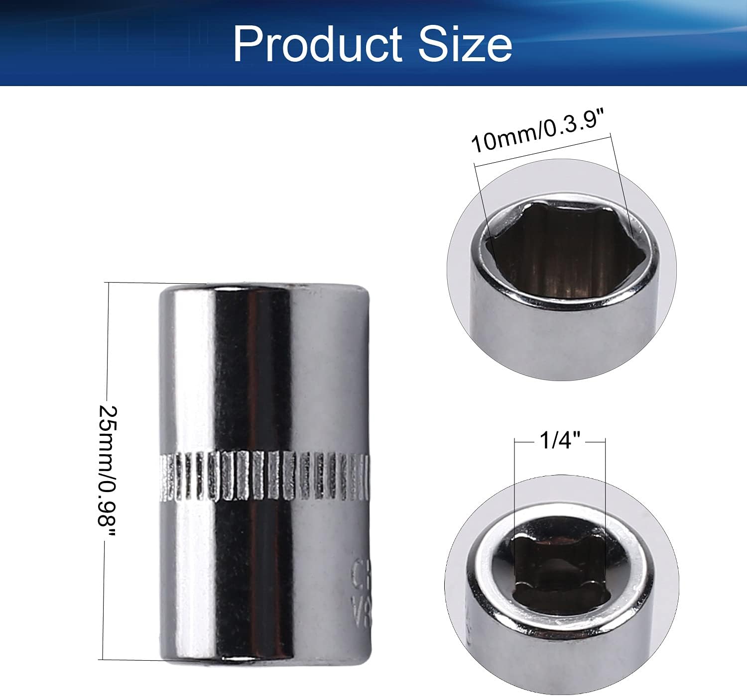 Auniwaig Shallow Socket, 1/4 Inch Drive x 10mm 6-Point Impact Socket, Metric, Cr-V, 4pcs