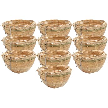 Perfk Pack Of 10 Canary Nest - Handwoven Bamboo Bird Cages With Hanging Hook 10 X 6 Cm Ideal For Rest Sleeping & Breeding Decoration For Home & Garden