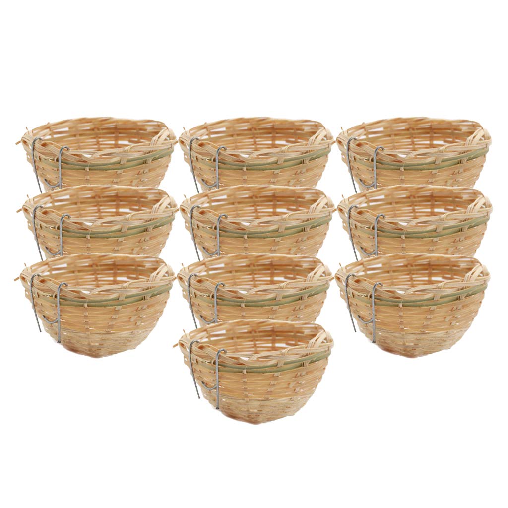 perfk 10 Stück Kanarienvogel Nest – Handgewebte Bambus Vogelkäfige mit Hängendem Haken,10x6cm, Ideal für Ruhe, Schlafen & Zucht, Dekoration für Zuhause & Garten