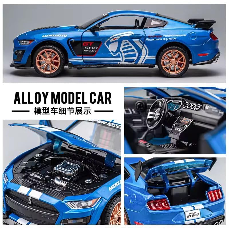 Image of LONGMIRE Metal Pull Back Diecast Car Pull Back Model with Sound Light Boys Gifts Toys for Kids Pack of 1, Multicolor (Shelby GT500)