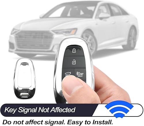 Miniatura 6 de MECHCOS Compatible con Hyundai Tucson Santa Cruz Palisade Ioniq 5 Santa Fe Nexo Sonata Ioniq - Funda plateada de TPU para llavero con soporte