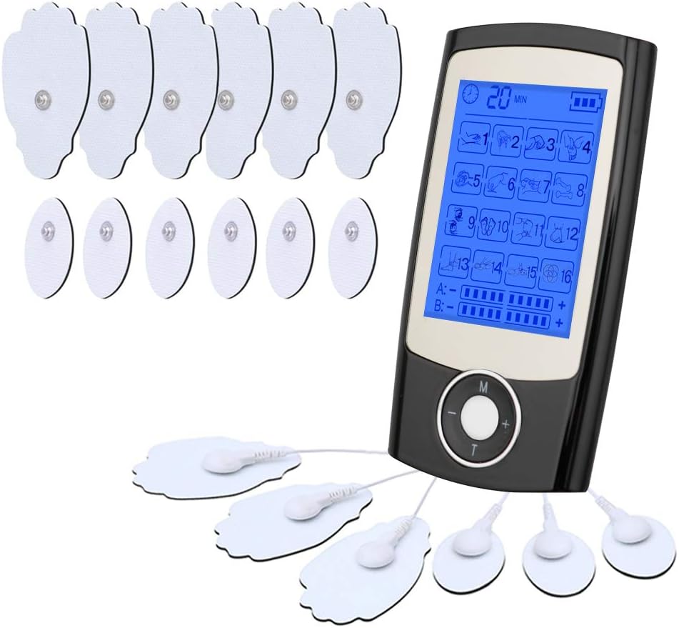 2020 Upgrade Version Electronic Muscle Stimulator TENS Unit Dual Output Channel Independent Control Rechargeable Pulse Massager with Adjustable 16 Modes Portable Pain Relief with 6 Electrode Pads
