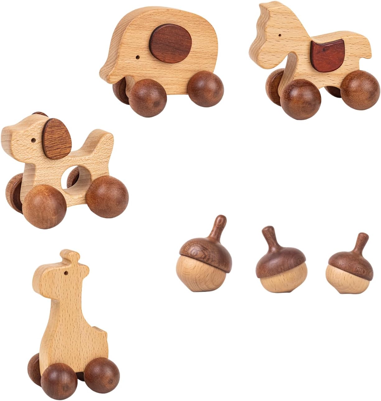 Baby Push Car Set with Wooden Spinning Tops (3pcs)