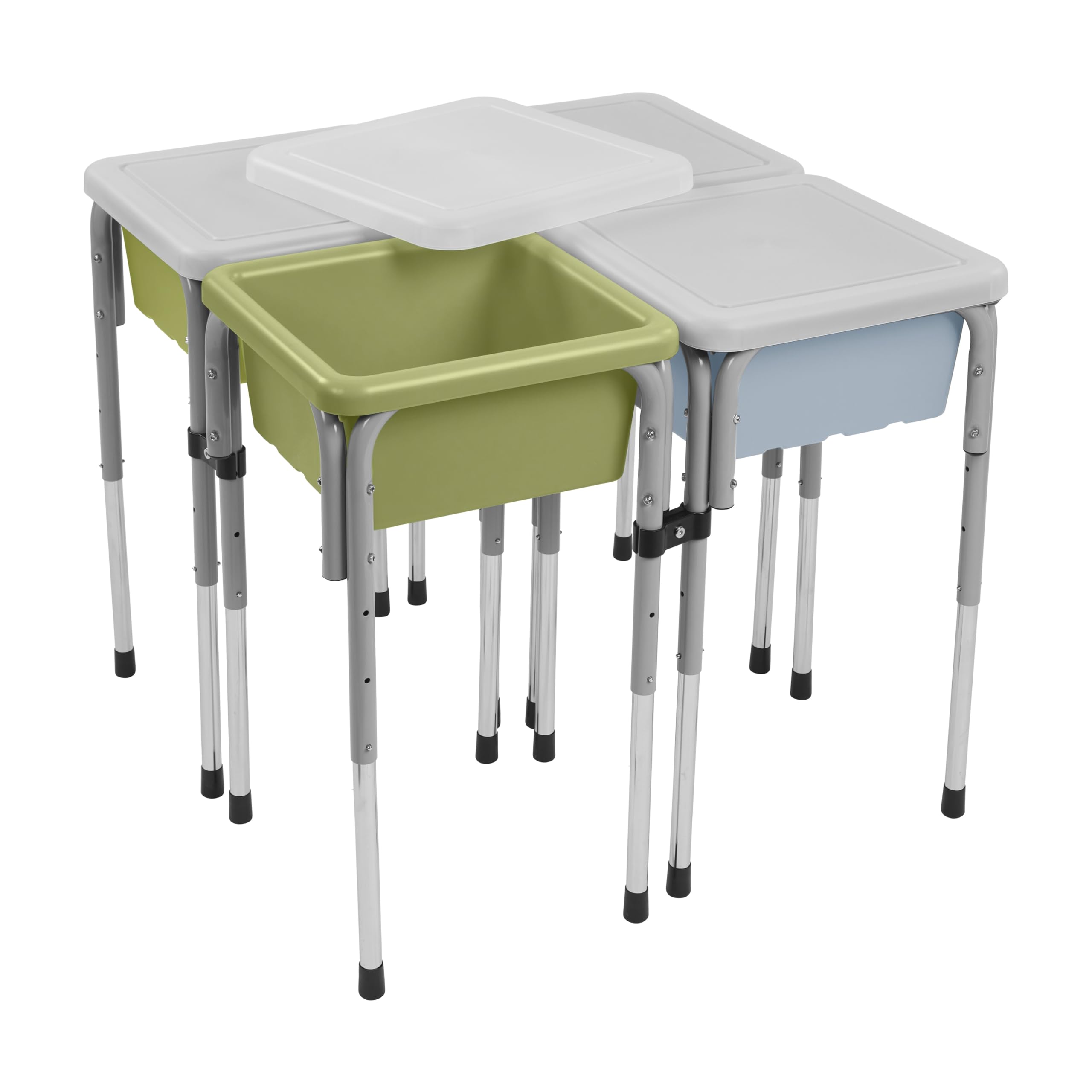 ECR4Kids 4-Station Sand and Water Adjustable Play Table, Sensory Bins, Fern Green/Powder Blue