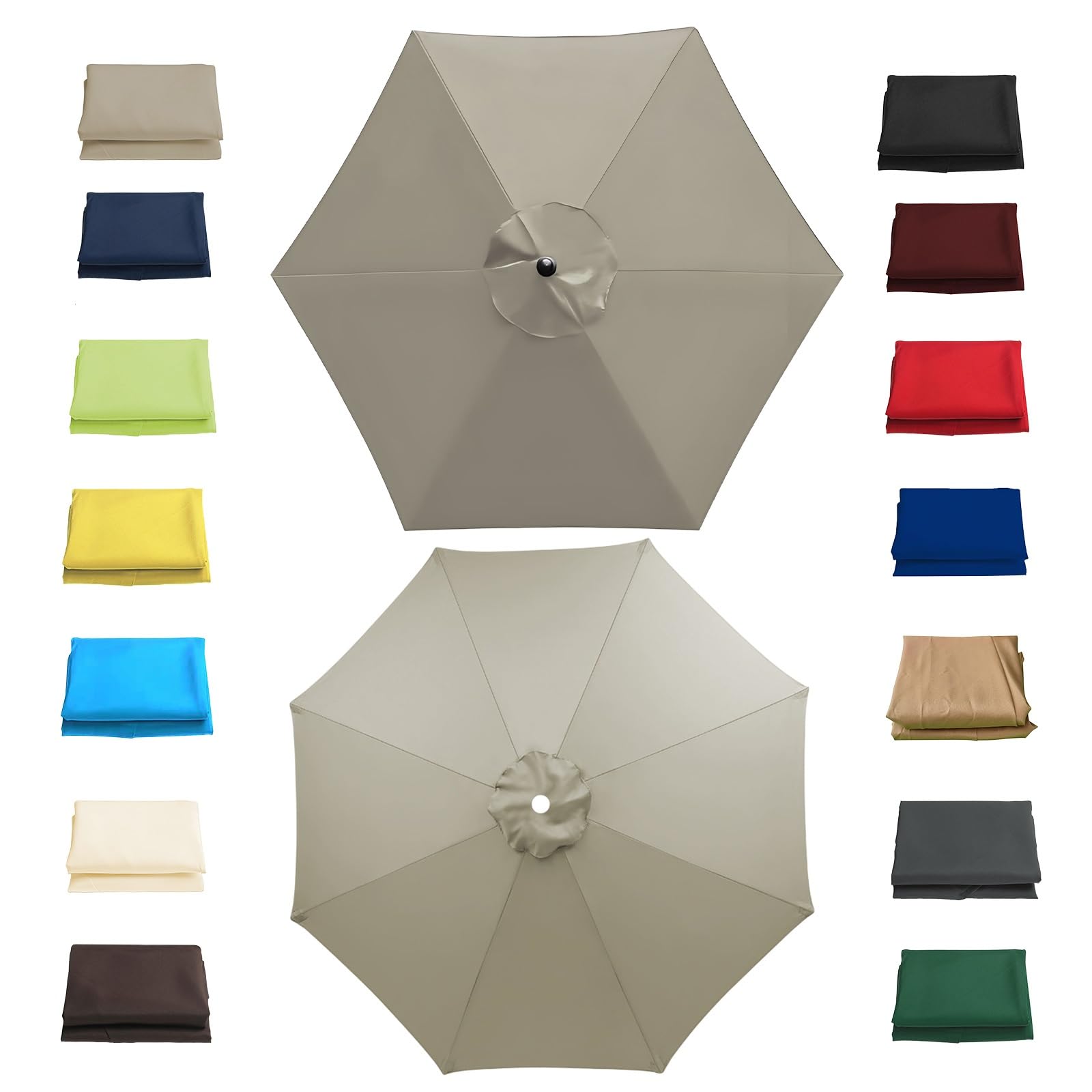 Garden Parasol Replacement Canopy Waterproof, 2m 2.30m 2.7m 3.0m Replacement Parasol Canopy Cover for Patio Pool Outdoor, Anti-UV Strong Sunshade Umbrella Cloth for 6/8 Ribs(Top color,3.0m/8 Arms)