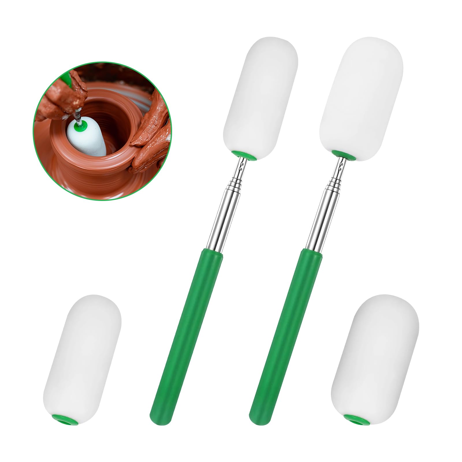 2Pcs Telescoping Sponge Stick for Pottery,27 Inches Long Pottery Sponges,Versatile Pottery Tools for Cleaning and Removing Excess Water from Pottery