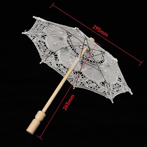 Miniatura 3 de Vensans Sombrilla de encaje, hecha a mano con bordado de flores de encaje, sombrilla de boda y novia (S-blanco)