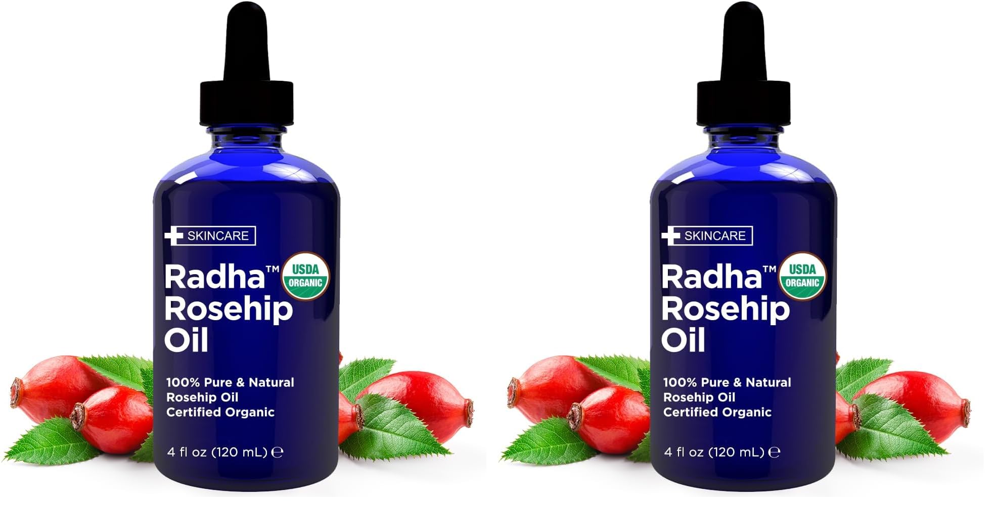 Radha Beauty 4 oz Organic Rosehip Seed Oil 100% Pure Cold Pressed - Great Carrier Oil for Moisturizing Face, Hair, Skin, & Nails, Hydrating and Nourishing (Pack of 2)
