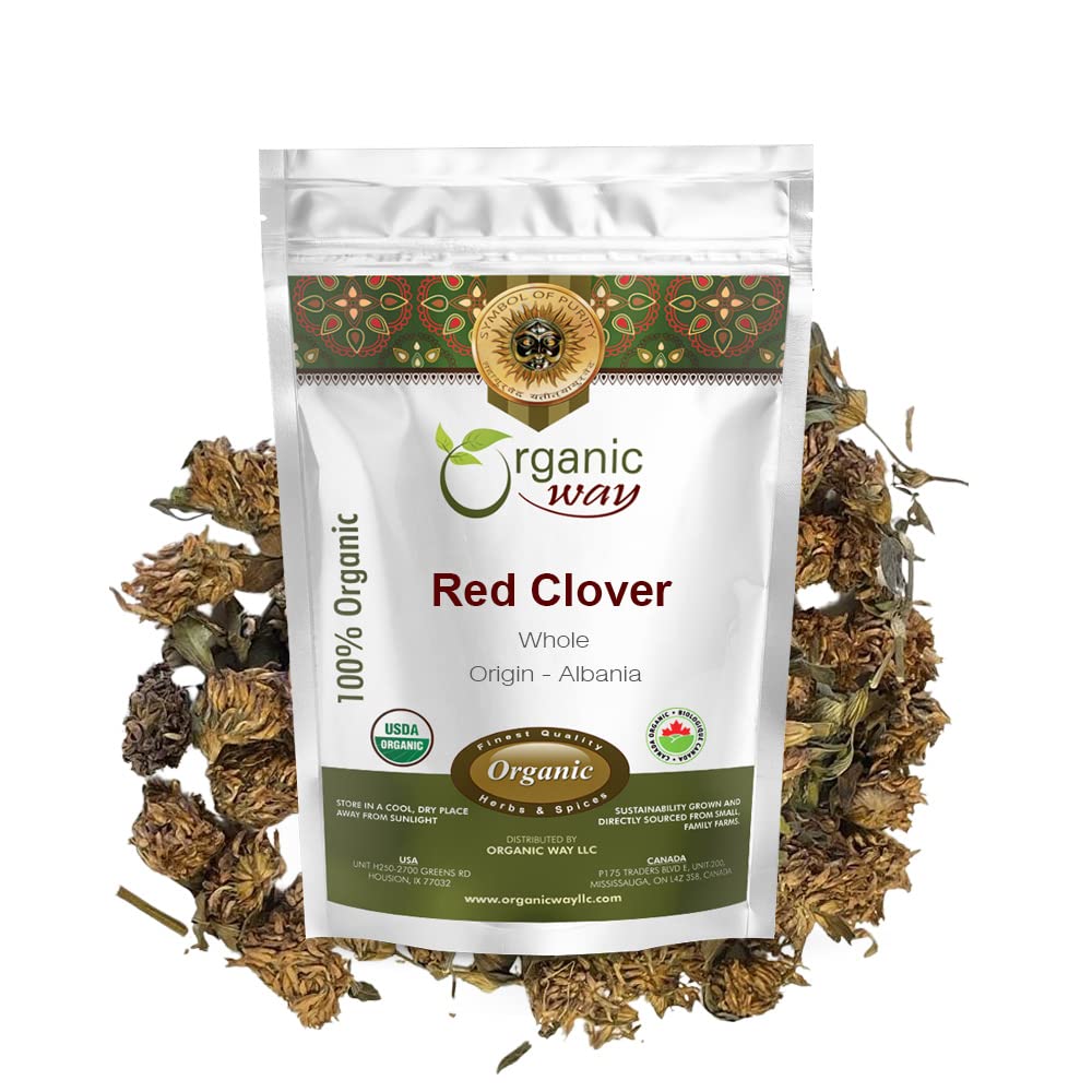 Organic Way Red Clover Blossoms Dried Whole - Herbal Tea | European Wild-Harvest | Organic & Kosher Certified | Raw, Vegan, Non GMO & Gluten Free |