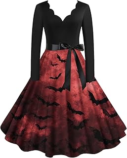 Womens Halloween Costumes 2025 Plus Size Halloween Dresses Funny Print Long Sleeve A Line Midi Dress Pumpkin Dress