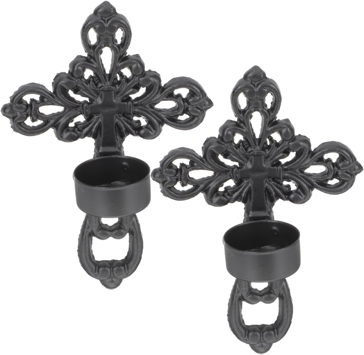 OUNONA Cross Wall Sconce Candle Holder Set - Metal Hanging Candlestick with Vintage Style 6.61X4.40X1.96 Inch Ideal for Wedding Home Dining Room Living Room Decoration Includes 2 Holders and Nails