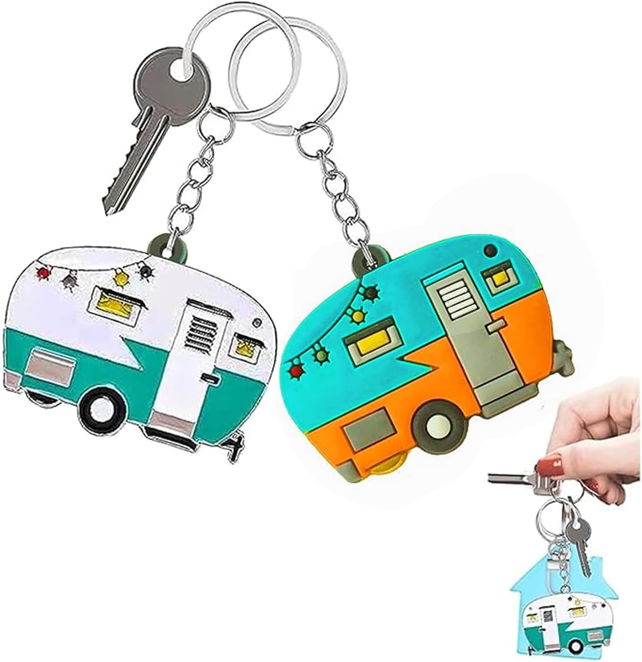 2 Pack Camper Keychain Set Happy RV Camper Keyring Couples
