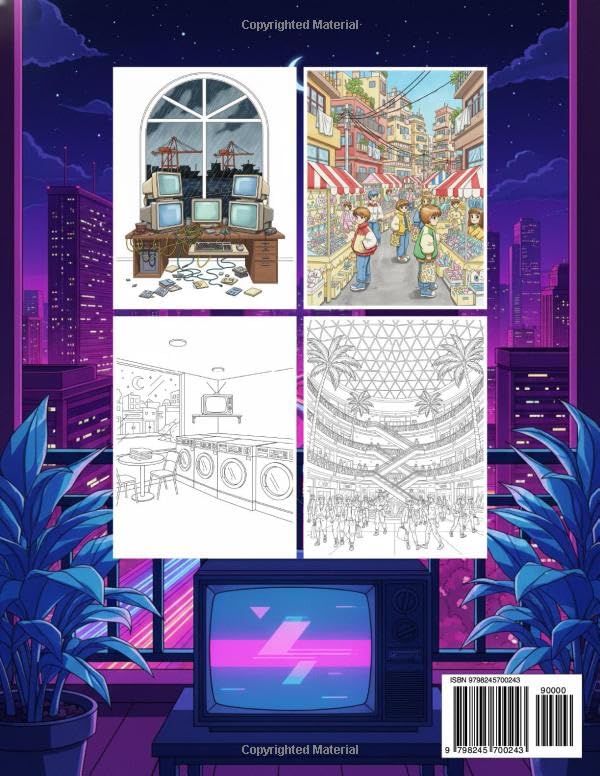 Retro Glow: 90s Aesthetic Anime Cityscapes: A Nostalgic Adult Coloring Book Featuring Lofi Scenery, Vaporwave City Streets, and Retro Manga Backgrounds for Stress Relief image 3