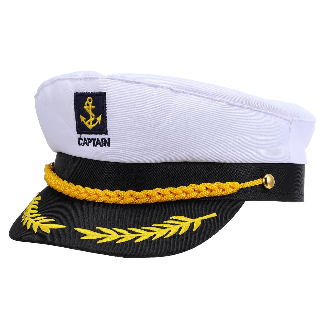 Adult Yacht Boat Ship Sailor Captain Costume Hat Navy Marine Admiral Cap for Halloween Cosplay Dress Up Party Accessory(White)