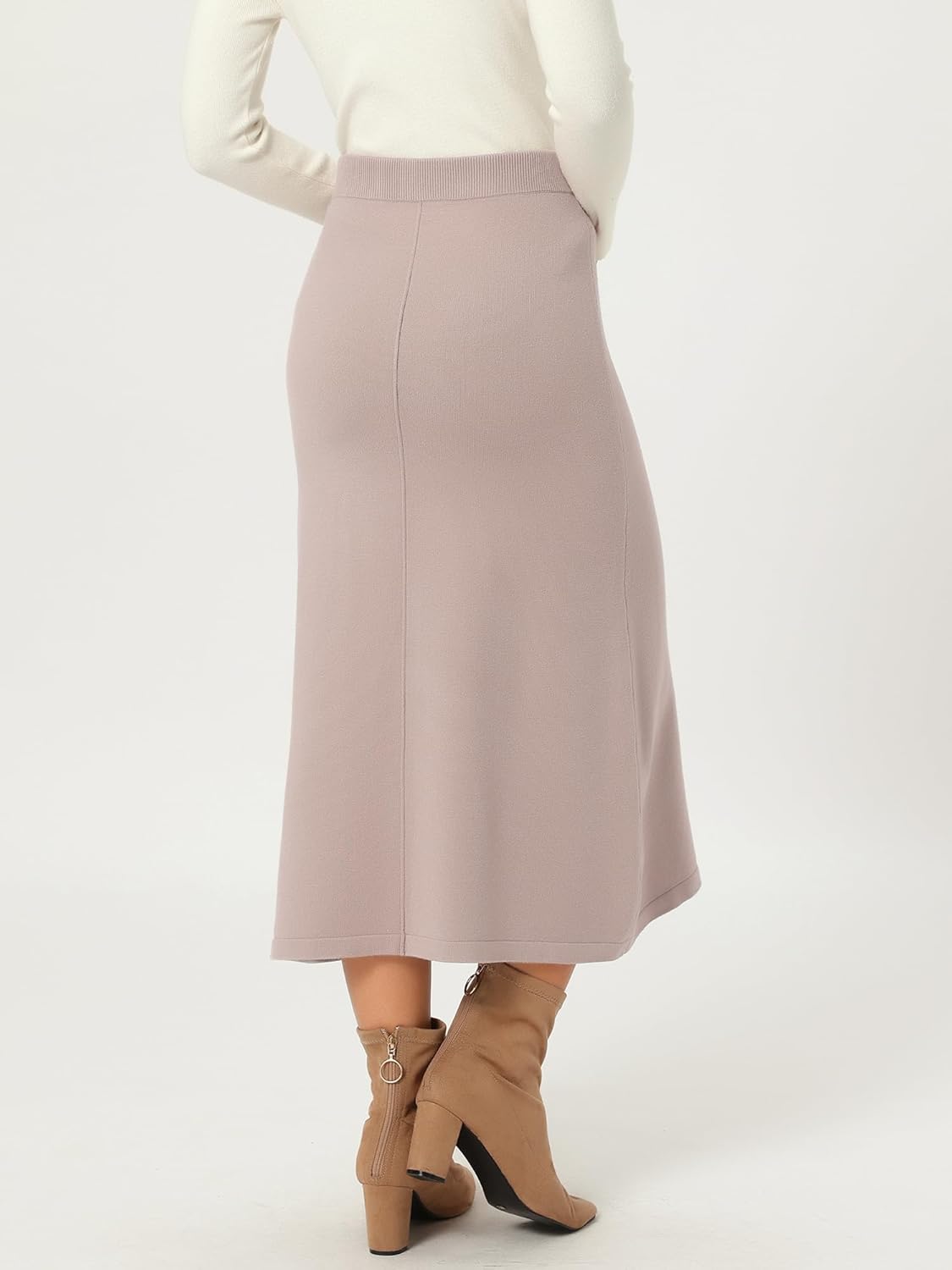 Seta T Women's Sweater Skirt Elastic High Waist Stretchy Ribbed Knit A-Line Midi Skirts Fall Winter Outfits - Image 5