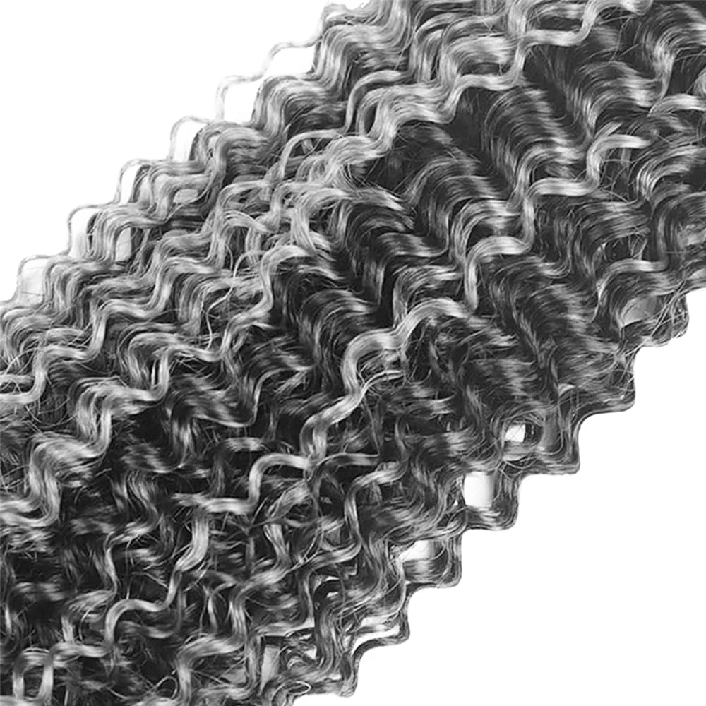 P1Bgray Bundle Highlight Silver Curly Wave Human Hair Bundles Two Tone Grey And Black 3 Bundles 10 12 14 Inch Salt And Pepper Wet And Wavy Bundle