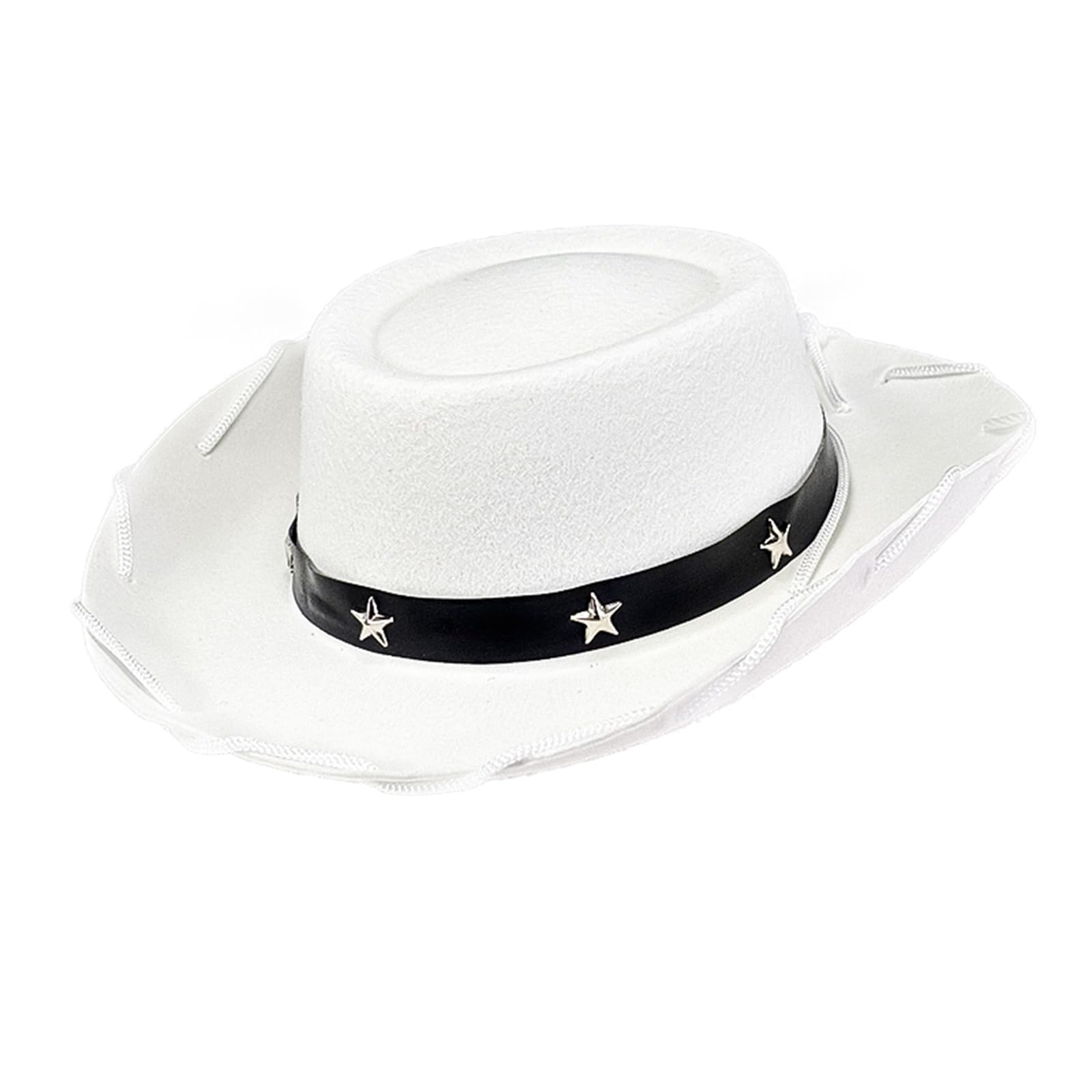 Kids Western Style Cowgirl Cap Stylish Leather Belt Decorated Wide Brimmed Hat for Outdoor Party Wear (White, ONE Size)