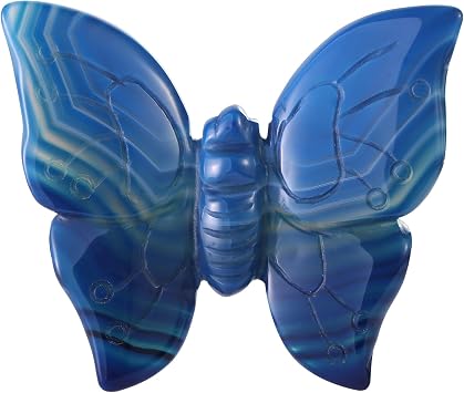 Artistone 3.3" Blue Agate Butterfly Statue, Hand Carved Worry Stone for Anxiety Relif Home Desk Decor Animal Figurine