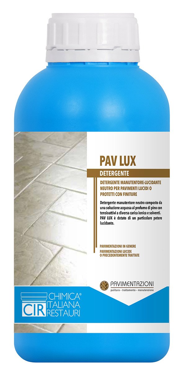 PAV LUX - Detergente neutro ad effetto autolucidante per la manutenzione quotidiana delle pavimentazioni in gres, pietre naturali o lucidate e pavimentazioni trattate a cera - Flacone da 1 litro