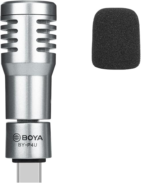 Boya Type-C Microphone Android, BY-P4U Mini USB-C Microphone Phone Mic for Android/Laptop/with Type-C Devices, for Samsung Huawei YouTube, Vlogging, Live Stream, Video Record