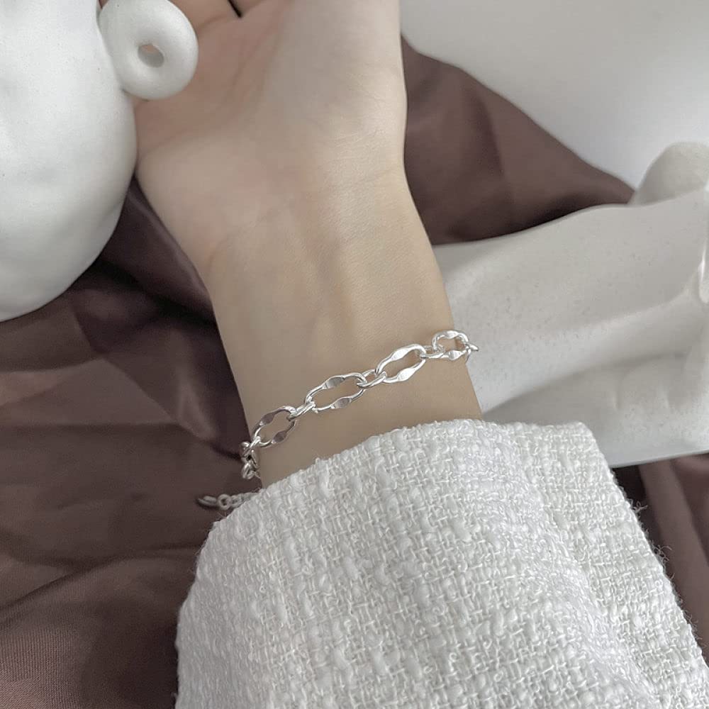 Silber Armband Damen 925,Sterling Silber Verstellbares Armband Minimalistische Unregelmäßige Kette Freundschaftsarmbänder Geschenk S925 Silberschmuck Für Frauen Freundin Frau