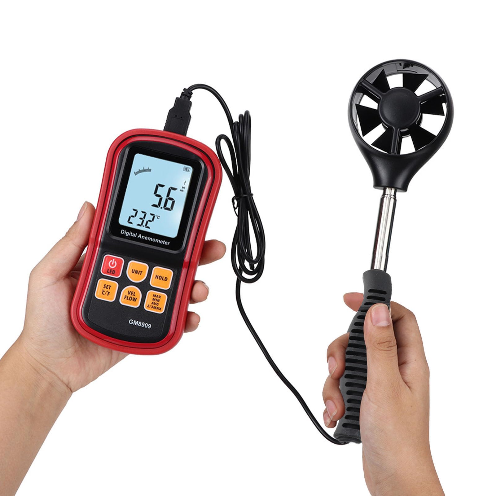 Digitales Anemometer, Multifunktionales Windgeschwindigkeitsmessgerät mit Hintergrundbeleuchtung und Teleskopgriff für die Versteinerung von Stromstahl