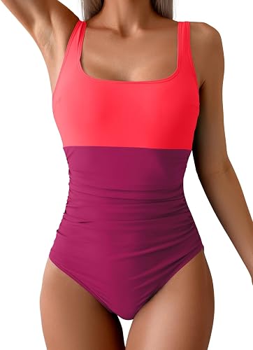 B2prity One Piece Swimsuit for Women Tummy Control Ruched Bathing Suit Slimming 