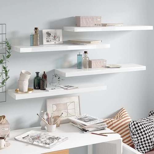 Miniatura 129 de Estantes flotantes de pared, 2 piezas de madera de fibropanel de densidad media gris de 47.2 x 9.3 x 1.5 pulgadas, estante de almacenamiento