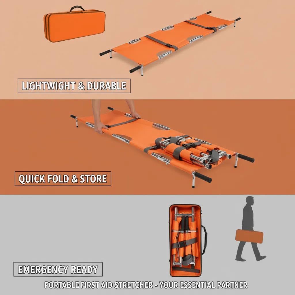 Brancard médical d'urgence pliable, brancard portable pour urgences médicales avec poignées robustes, brancard de premiers secours professionnel pour hôpitaux, cliniques, terrains de sport