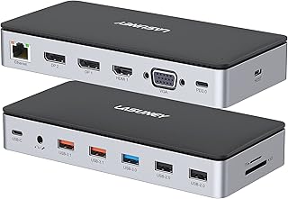 USB C Laptop Docking Station, 15 in 1 Triple Display Multiport Adapter with 3 Monitors Dock Compatible for Dell/Surface/HP/Lenovo Laptops (Dual DP, HDMI, VGA, USB Ports, RJ45, SD/TF, Mic/Audio, PD)