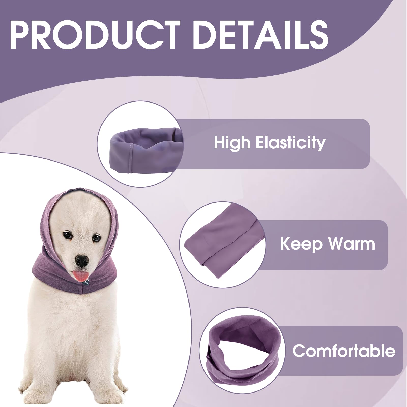 Dog Ear Cover for Anxiety Relief Grooming Drying Recovery Happy Hoodie for Dogs Calming Snood Ear Protectors Soft Ear Muffs and Earmuff Head Wrap Dogs Hearing Protection Hoodie (Purple) - Image 3