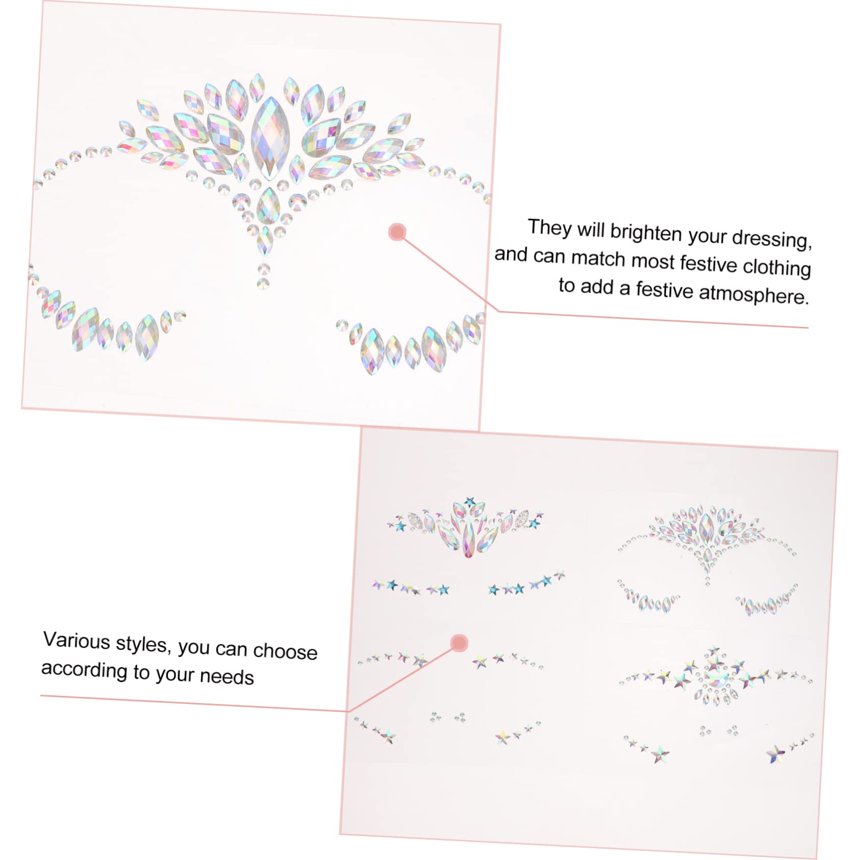 DOITOOL 20fogli Gemme Adesive Per Viso e Sopracciglia Stickers Di Strass Per Trucco Decorazioni Facciali Per Feste e Festival Facile Da Applicare Stili Vari Per Ogni Occasione