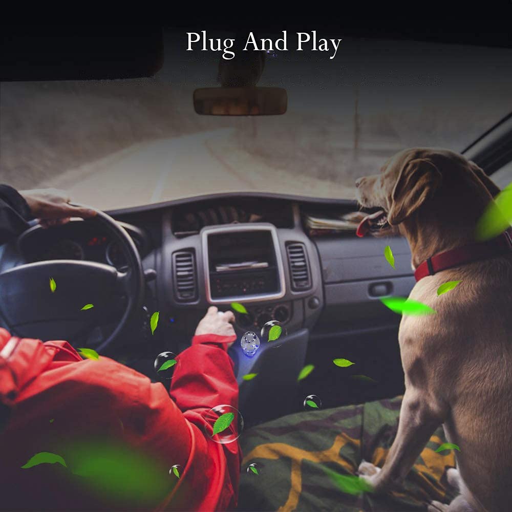 Baceyong purificatore d'aria per auto a ioni negativi con caricatore USB doppio, rimuove odori, fumo di sigaretta, inquinamento ambientale, polline e peli di animali.