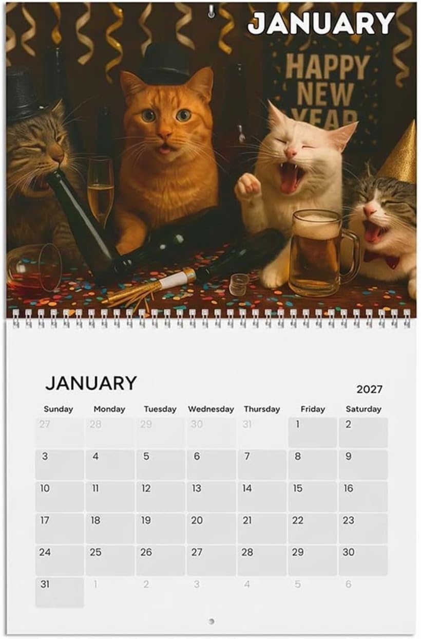Drunk Cats 2027 Calendar,12 Monthly Funny Cats Wall Calendar