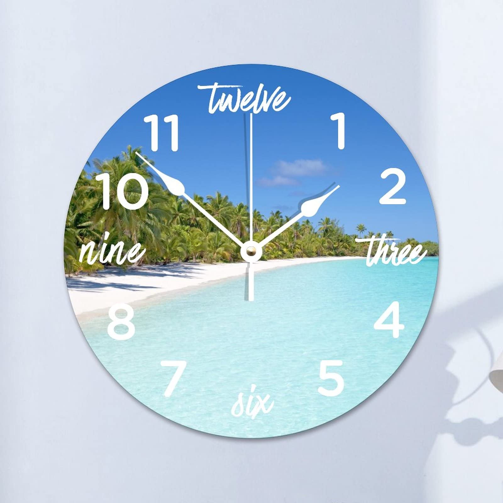Horloge murale silencieuse plage 38cm pour salon et cuisine