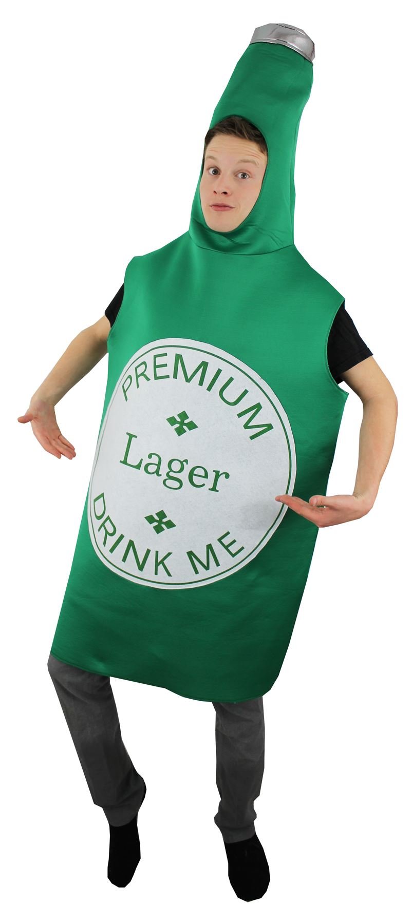 Adults Beer Bottle Costume x1 - Large Green Lager Bottle With Drink Me Label - Funny Novelty Fancy Dress Outfit Oktoberfest, Bavarian, Beer Festival, Stag Nights โ image 1
