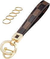 OHKYOOT Leather Wristlet Keychain with 5 Key Rings, Anti-Lost D-Ring & Flamingo Pendant - Hands-Free Car Key Holder for Women