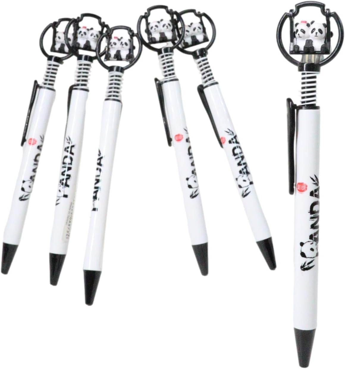 Ebros Gift Value Pack Animated Boy And Girl Panda Bear Cubs Sitting On Swing Spring Thrust Device Top White Ballpoint Ball Pens With Black Ink Novelty Giftware Pen Set Stationery School Supplies (8)