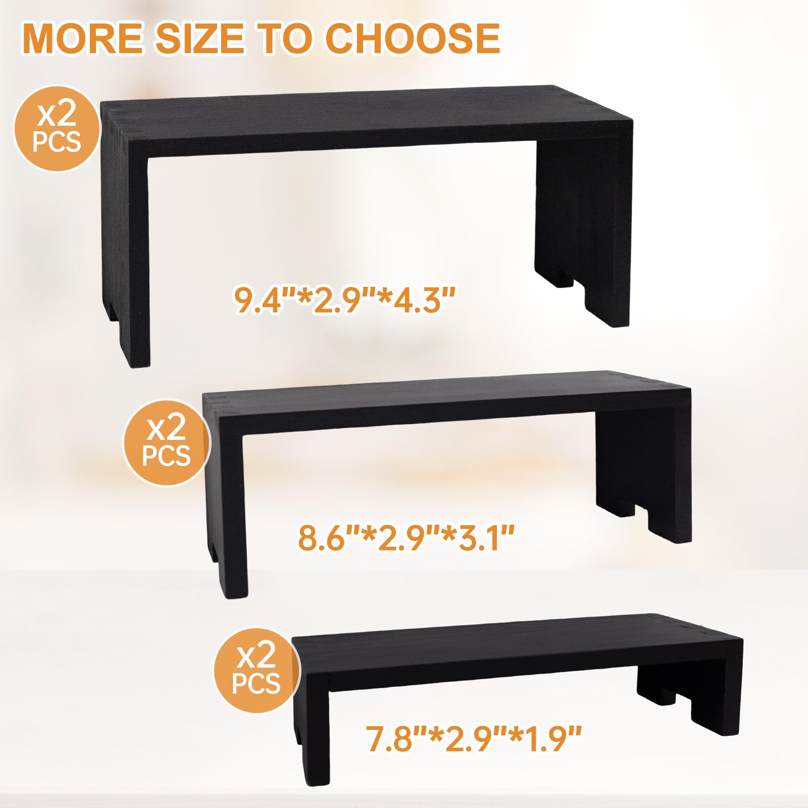 Varbonia 6-Piece Wood Display Risers Set - 2 x 3-Tier Rectangular Stands, Layered Aesthetic Shelves for Cupcakes, Jewelry, Craft Displays, Ideal for Funko Pops