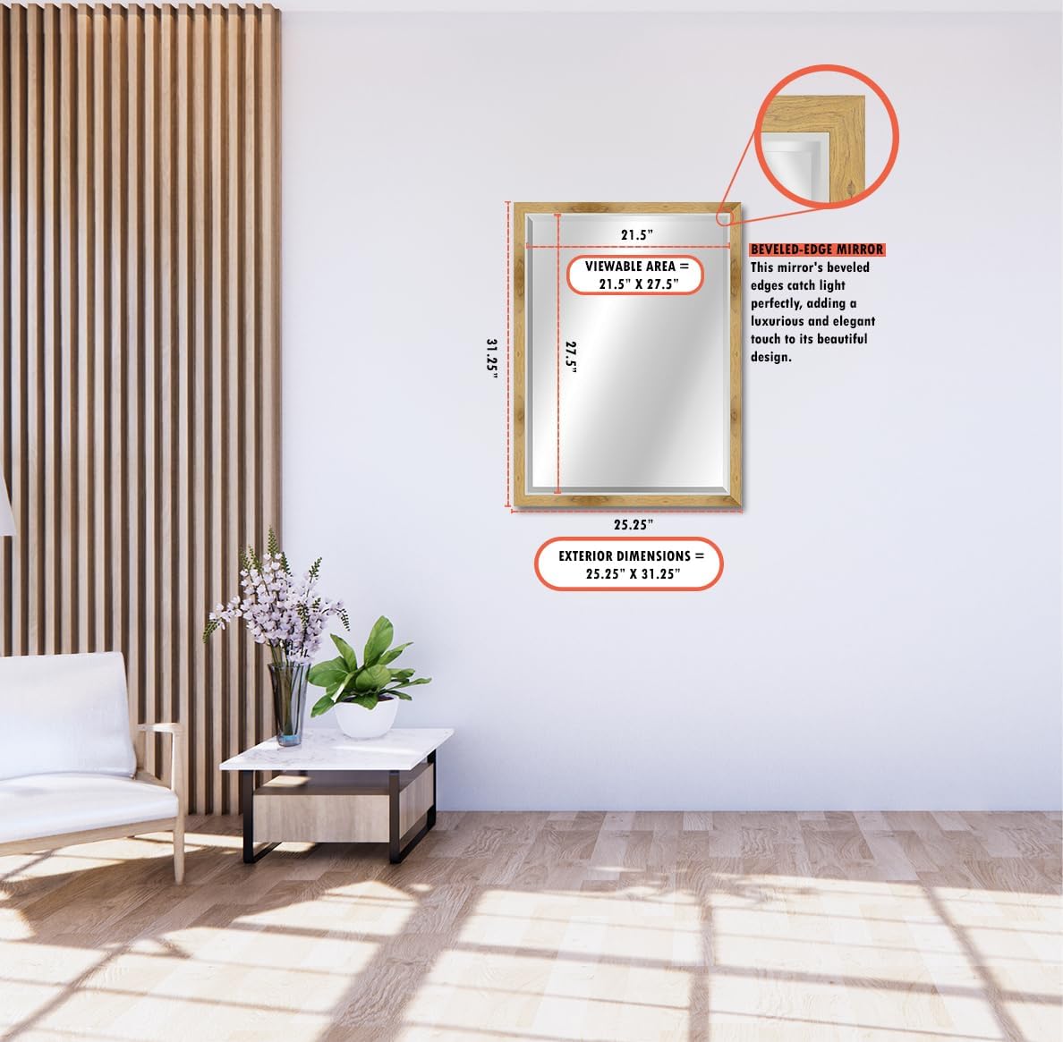 Craig Frames Wall Mirror for Bathroom, Living Room, Vanity, Horizontal or Vertical Wall Hanging, Natural and Silver, 22x28 Inch
