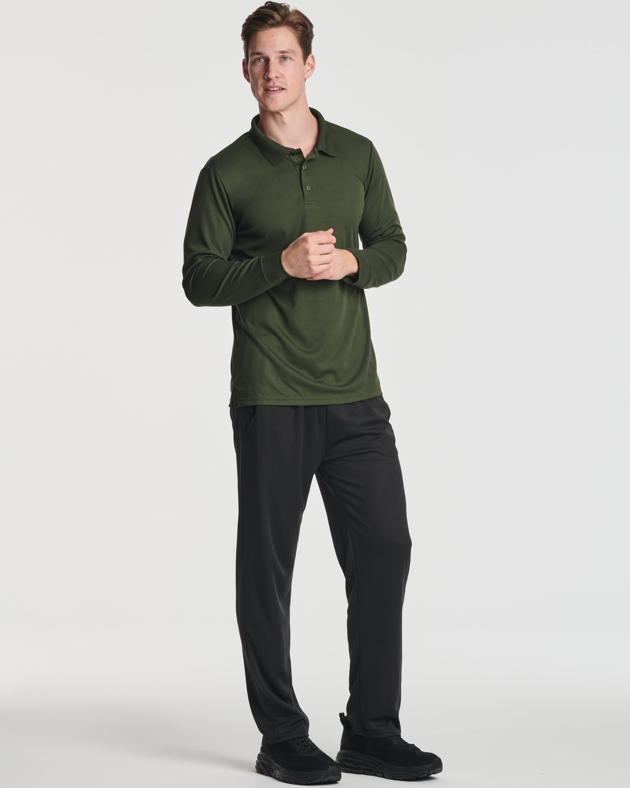 Real Essentials 3er-Pack Herren-Poloshirt aus Baumwolljersey, langärmelig, für Freizeit, Arbeit, Büro (erhältlich in Big & Tall)