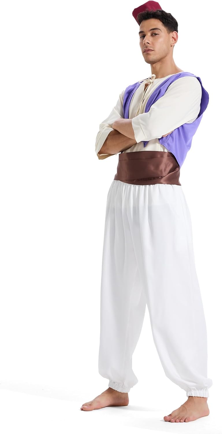 Arabian Prince Costume for Men - Adjustable Polyester Set with Vest, Harem Pants & Lamp | Halloween Outfit - Image 2