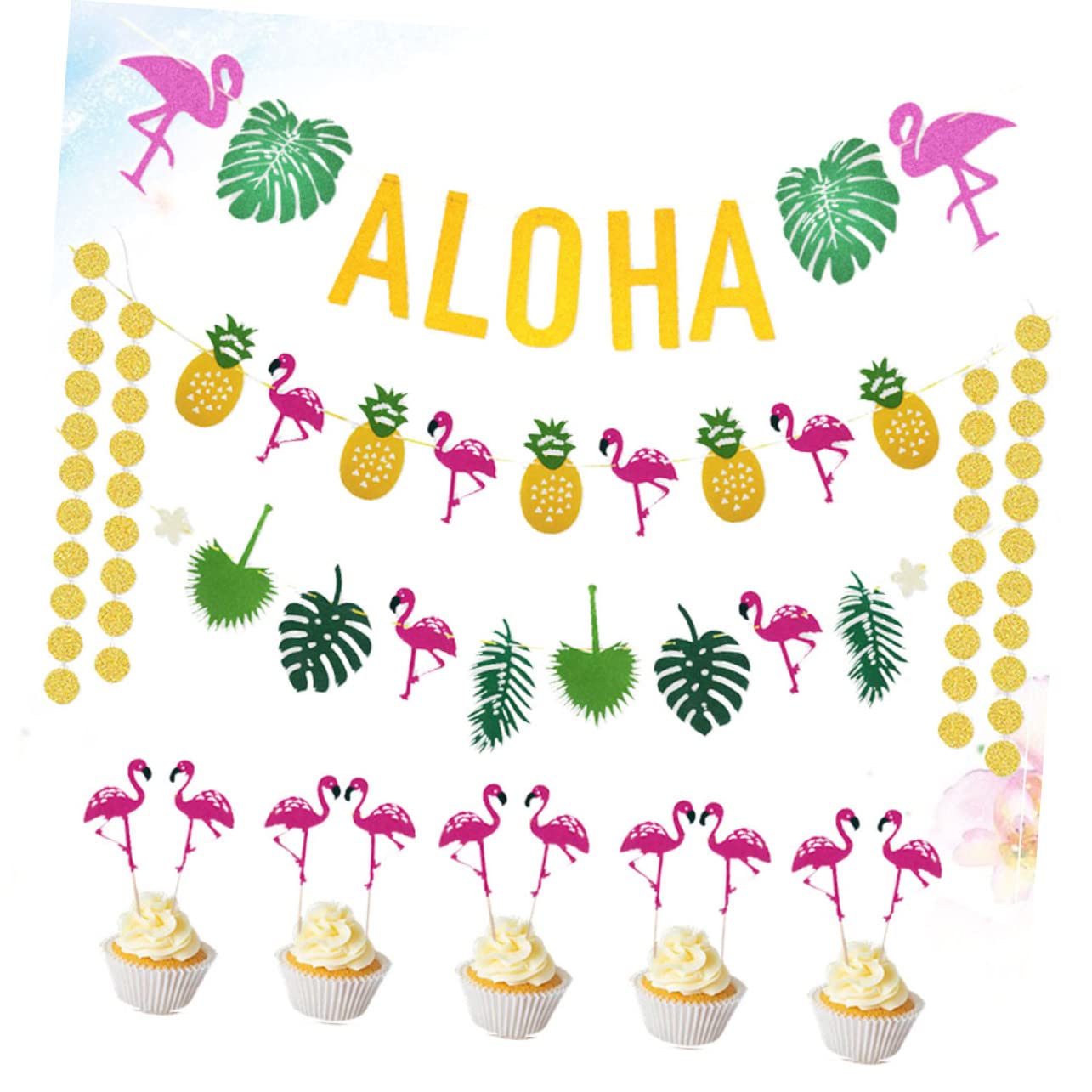 VICASKY 3stücke Hawaiian Party Accessories Kit Aloha Banner Tropische Deko Für Garten Pool Und Sommerfest Teiliges Mit Girlanden Und Glitzer Anhängern Für Unvergessliche Feiern
