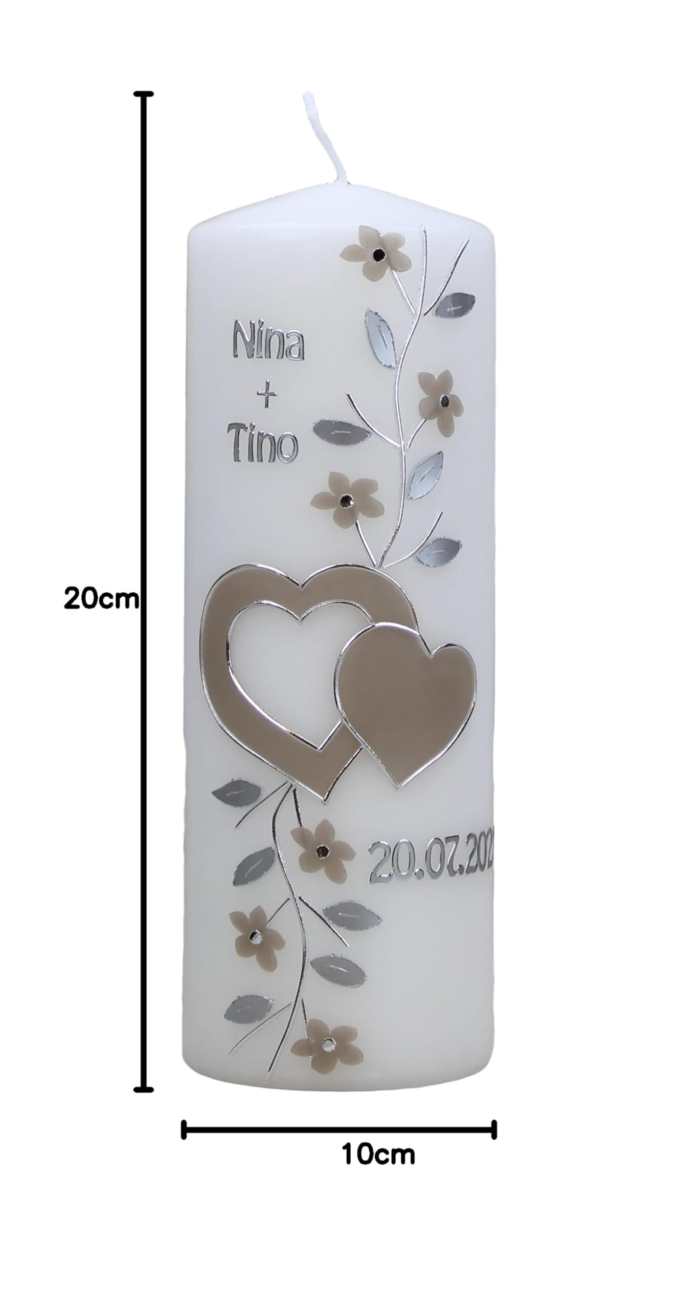 Hochzeitskerze Nina und Tino mit Namen und Datum, individuell, handverziert 1245