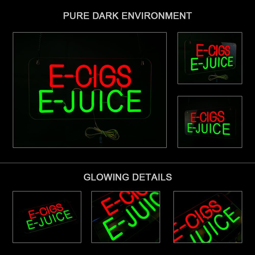 LED E-cigs E-juice Neon Sign, 15.6"x7.8", High Bright Business Signboards for Vape Smoke Tobacco Convenience Stores, Hookah Lounge, Clear Acrylic Backboard, Easy to Install, Storefront Decor.