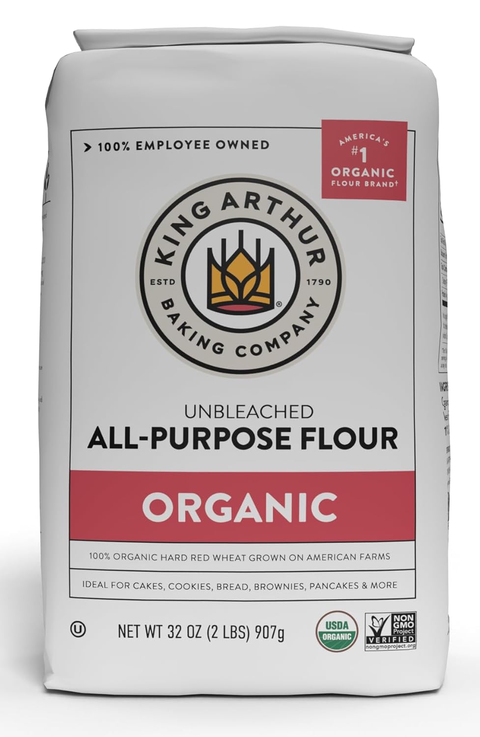 King Arthur 100% Organic All-Purpose Flour, Unbleached, 2 lb (Pack of 12) - Non-GMO Project Verified, No Preservatives